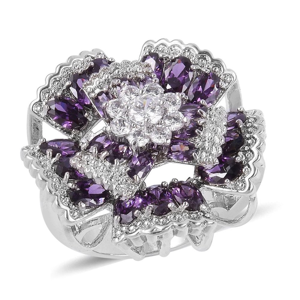 Purple & White Simulated Diamond Cocktail Ring